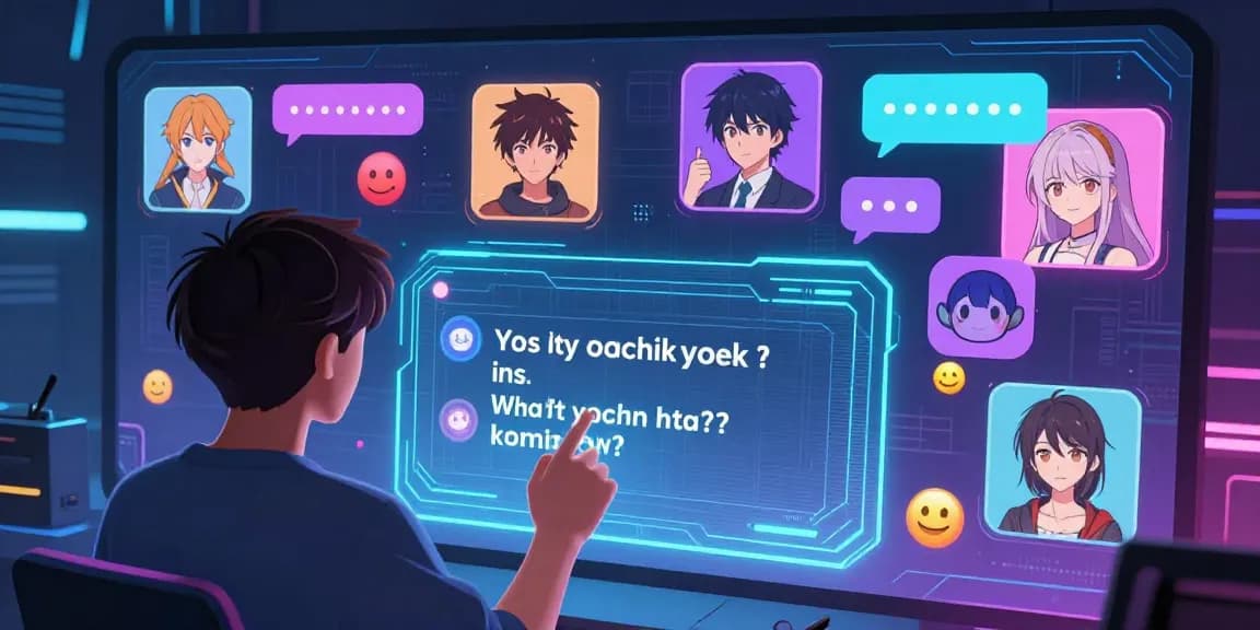Engaging ai ecchi chat interface showcasing diverse anime characters in a vibrant digital environment.