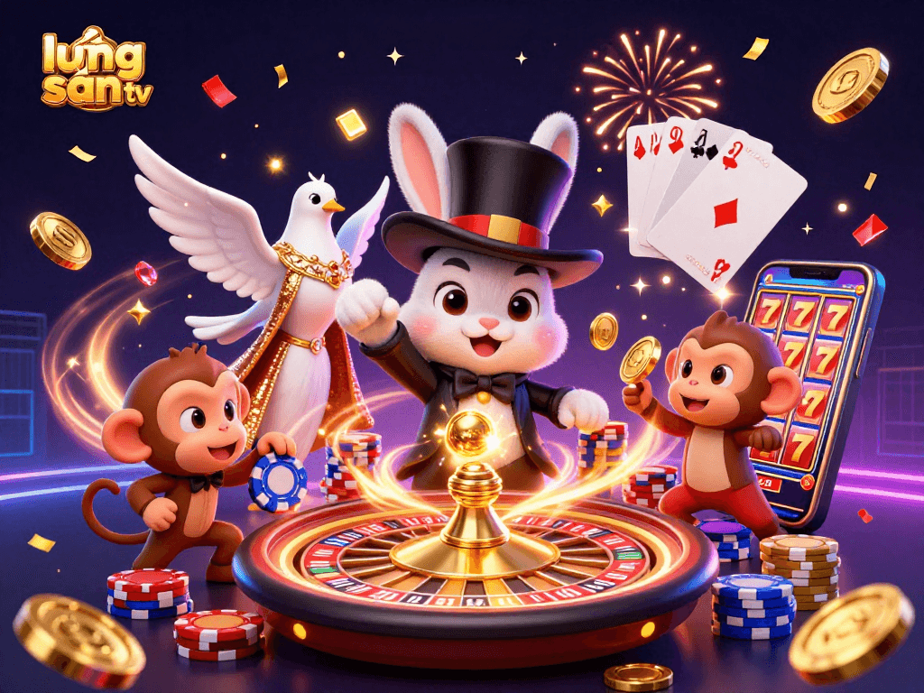 Experience the magic of lương sơn tv with a whimsical illustration of a rabbit and friends, showing casino excitement!