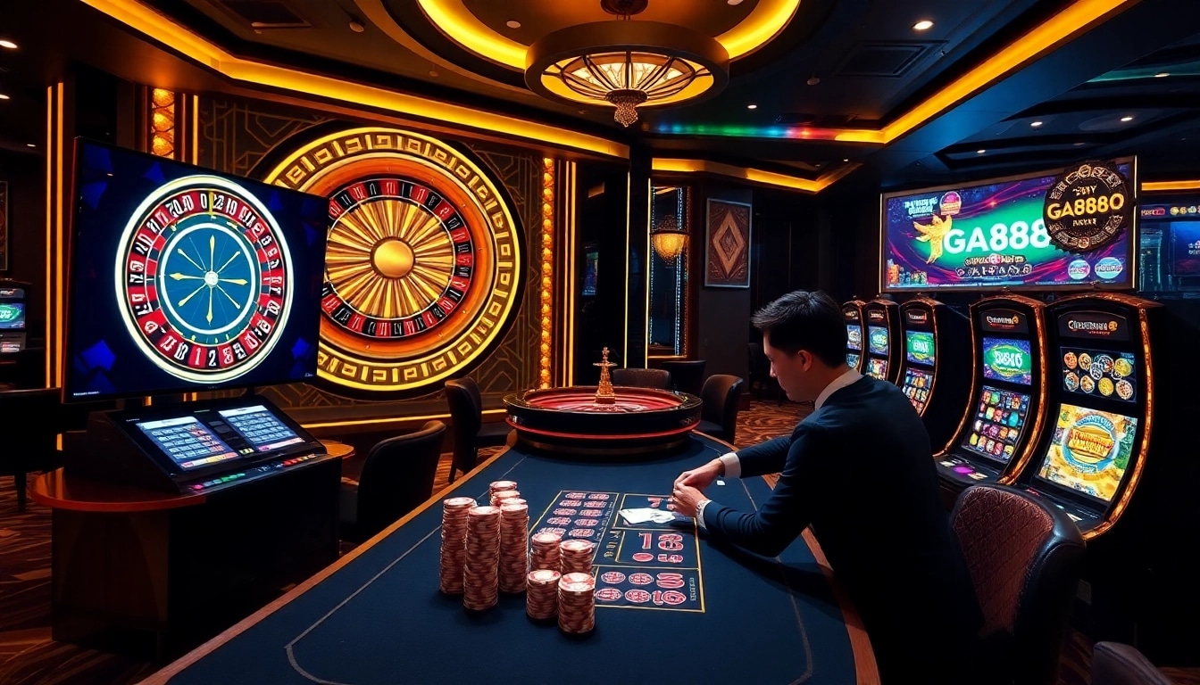 Experience the excitement of gambling at GA888 with vibrant casino tables and games.