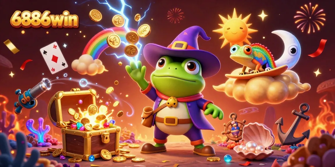 Experience the excitement at 6886win, where the weather wizard frog conjures golden coins amidst thrilling gaming elements.