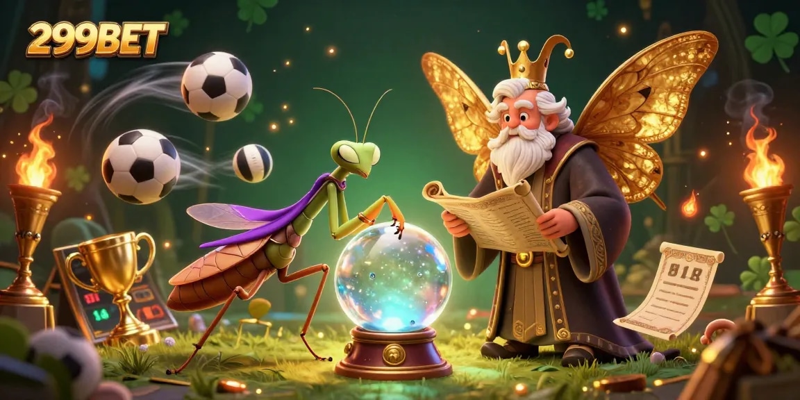 Engage with 299BET's vibrant gaming world as dynamic sports elements surround enchanting fortune tellers.