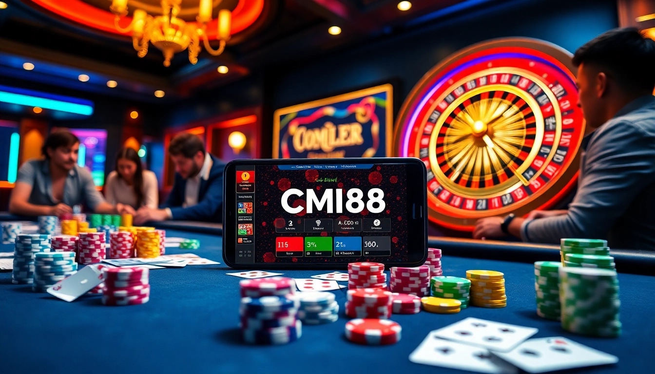 Experience the excitement of cm88 com with vibrant casino gaming tables filled with poker chips and cards.