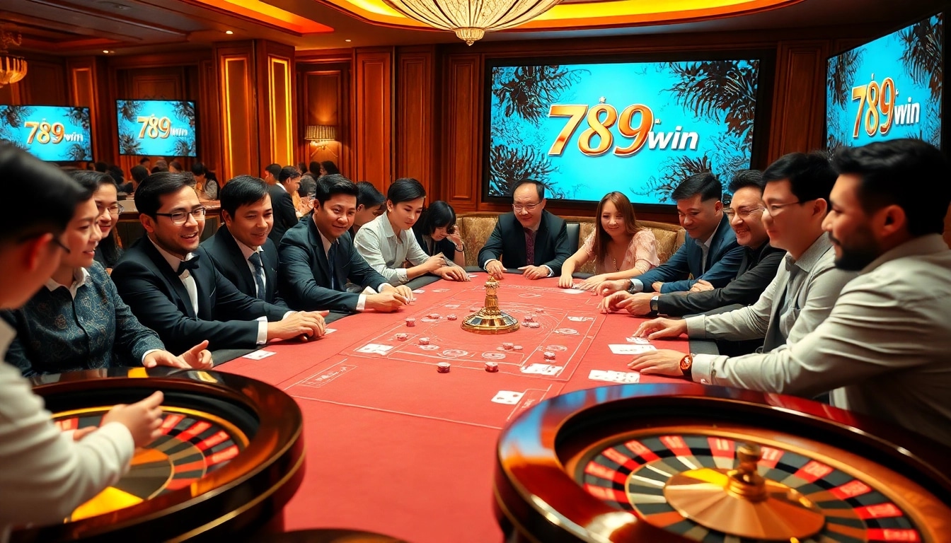 Experience thrilling gameplay at trang chu 789win, featuring a vibrant poker table with players and chips.
