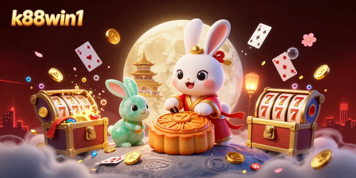 Discover K88WIN's dynamic gaming universe with a vibrant 3D illustration showcasing rich slot features.