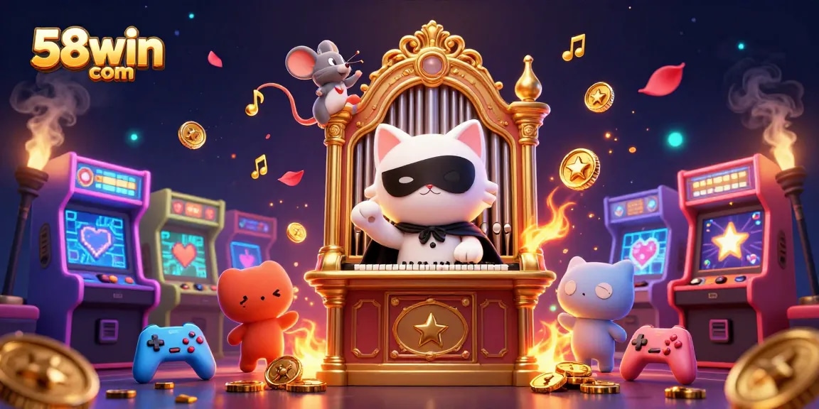 Play thrilling games at 58win com, featuring a vibrant 3D casino scene with engaging characters.