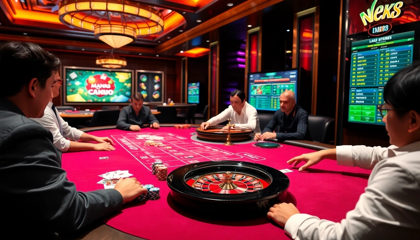 New88 players enjoying an exciting game of blackjack at a luxurious casino table.
