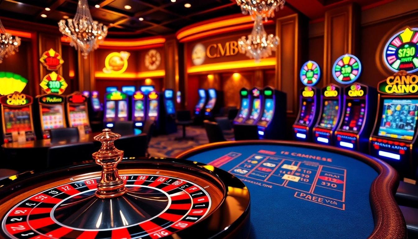 Experience thrilling gameplay at cm88 com with vibrant casino visuals, roulette wheels, and slot machines.