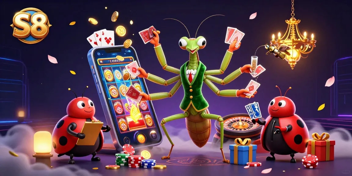 S8 offers thrilling gaming experiences with vibrant visuals of a casino scene featuring unique characters and excitement.
