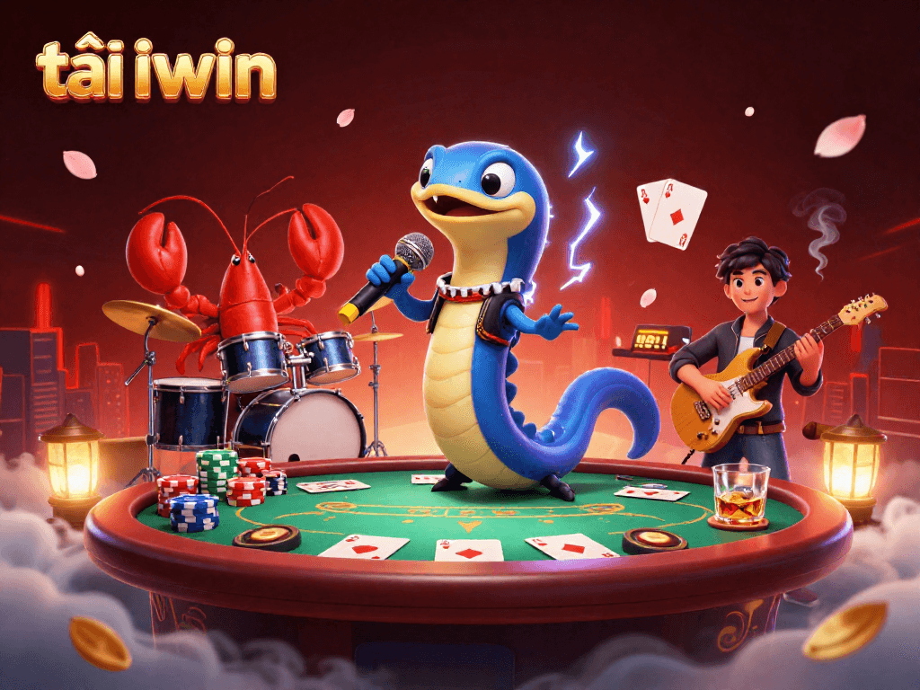 Tải iwin with lightning DJ eel performing at an underwater casino, packed with vibrant poker elements.