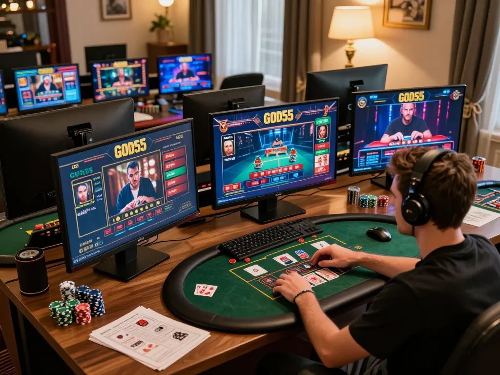 Engaging in strategic gameplay on god55 online casino platform, showcasing vibrant game screens.