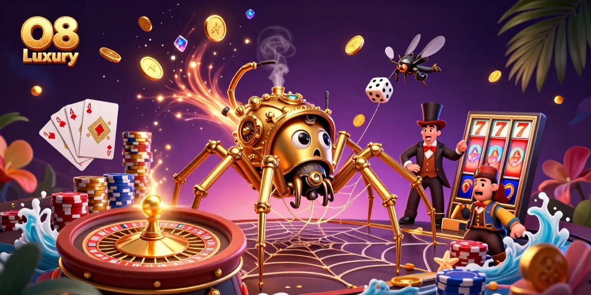 Spin the 3D roulette wheel with O8 Luxury for a thrilling casino experience filled with golden riches and excitement.