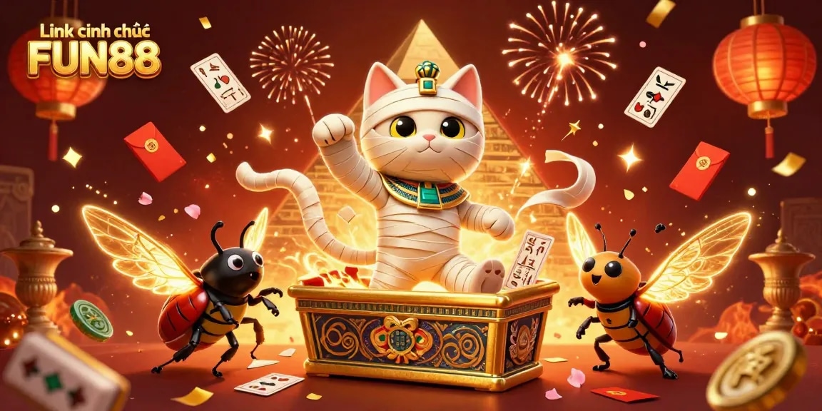 Play exciting casino games at Link chính thức FUN88 with glowing Egyptian theme and dynamic elements.