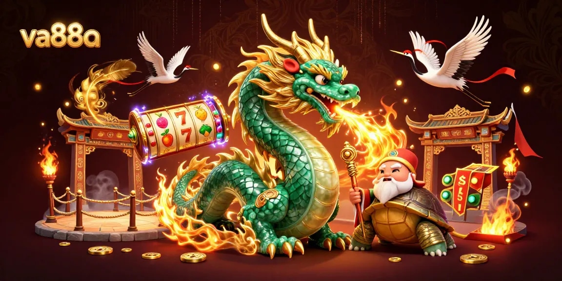 va88a - Experience thrilling slot games as a dragon breathes golden fire amidst swirling energy