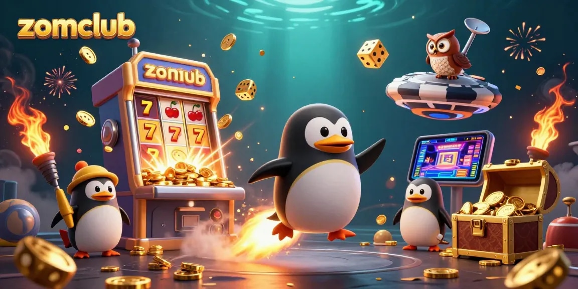 Experience thrilling casino action with zomclub's golden penguin and dynamic game elements.