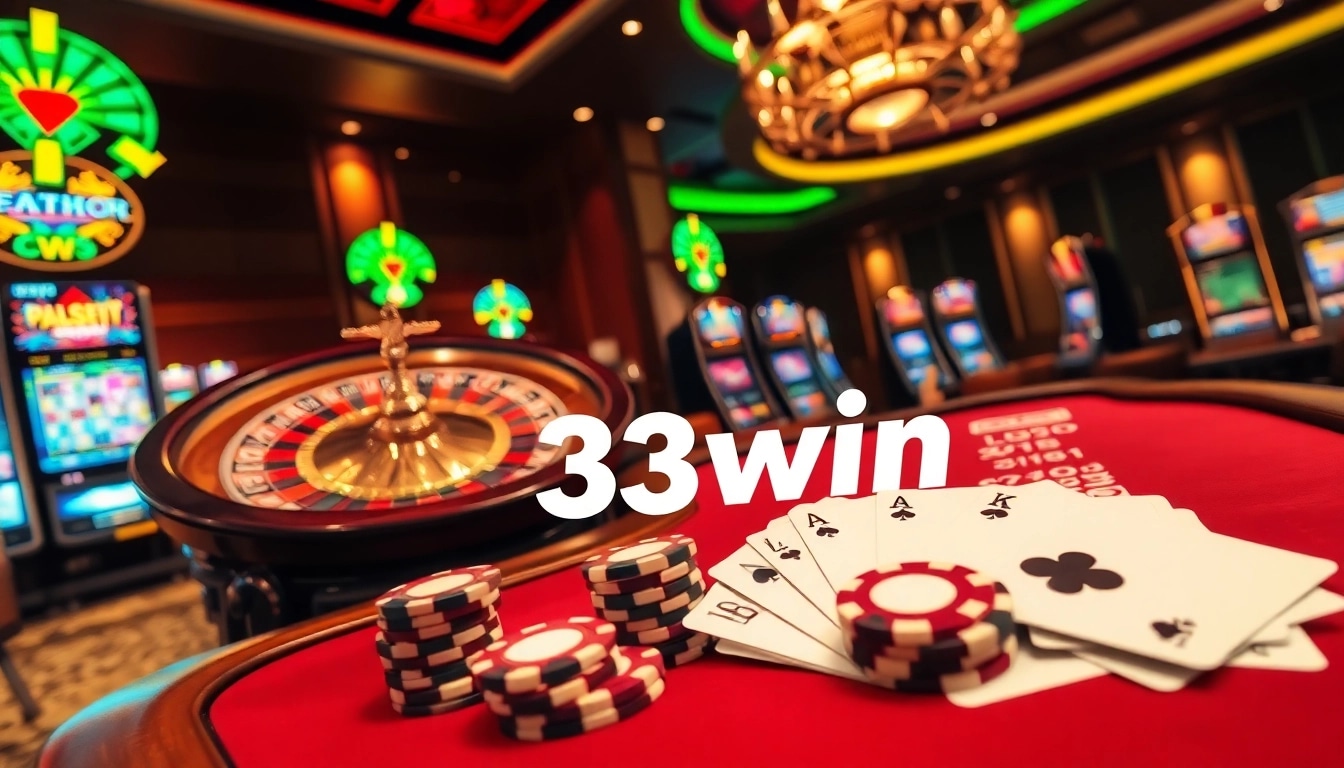 Engage in thrilling games at 33win, a premier online casino with poker chips and roulette.