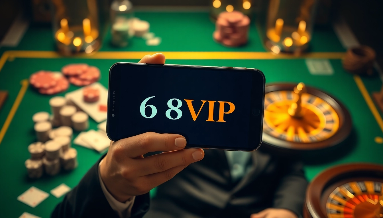 Experience the thrill of betting with Tải App Nhà Cái 68VIP on a luxurious smartphone interface.