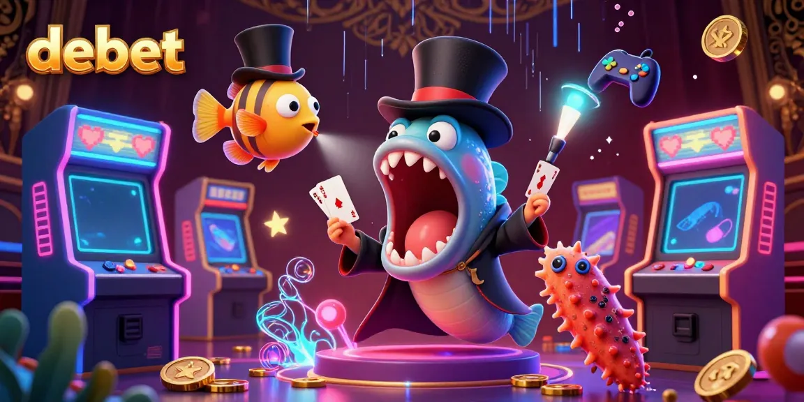 Engage with debet's vibrant casino scene featuring playful characters and arcade elements, ideal for online gaming.