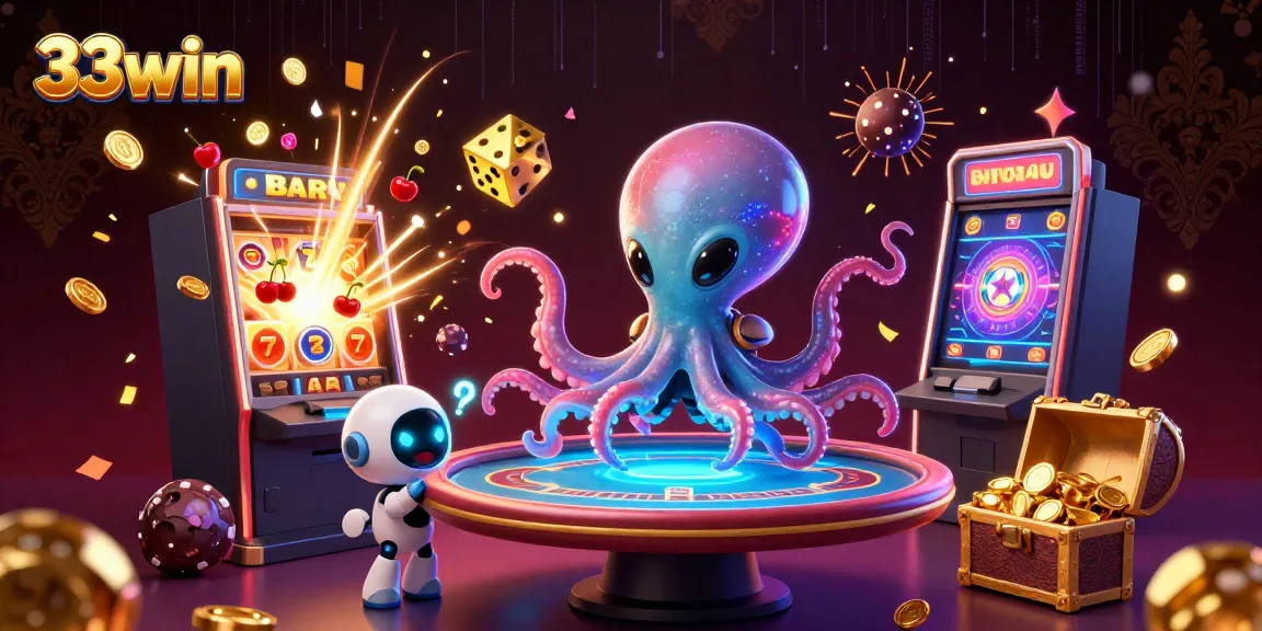 Engage in thrilling 33win gameplay with a whimsical alien octopus and exciting casino elements.