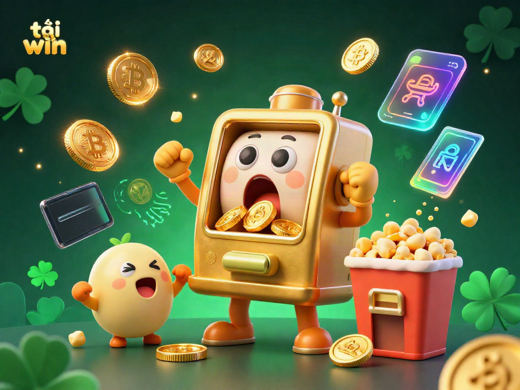 Tải sun win: Experience the excitement of jackpots with the golden slot machine celebrating wins amidst vibrant 3D elements.