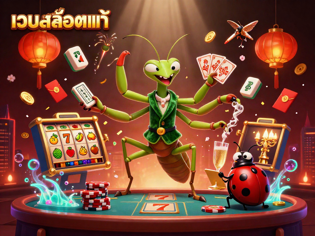 Experience thrilling gameplay at เว็บสล็อตแท้ with vibrant characters, slot reels, and festive elements.
