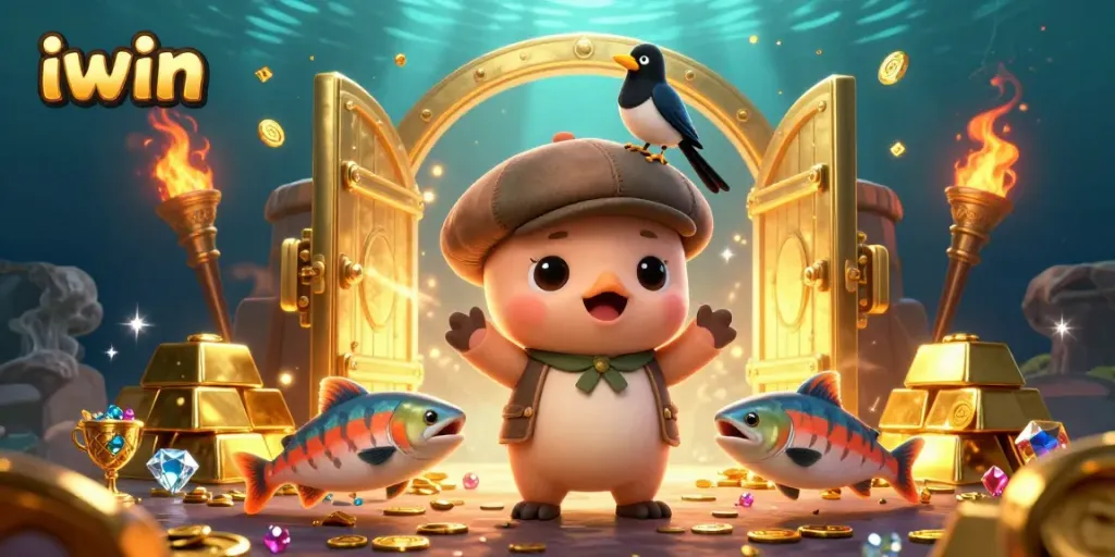 iwin captivates players in an exhilarating scene filled with 3D cartoon characters and sparkling gambling treasures.
