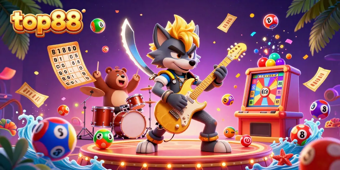 Experience the excitement of top88 with vibrant casino elements and lively characters in a dynamic scene.