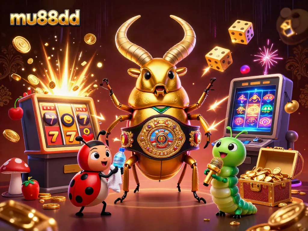 Experience the thrill of mu88dd with a dynamic 3D illustration showcasing exciting casino elements and characters.