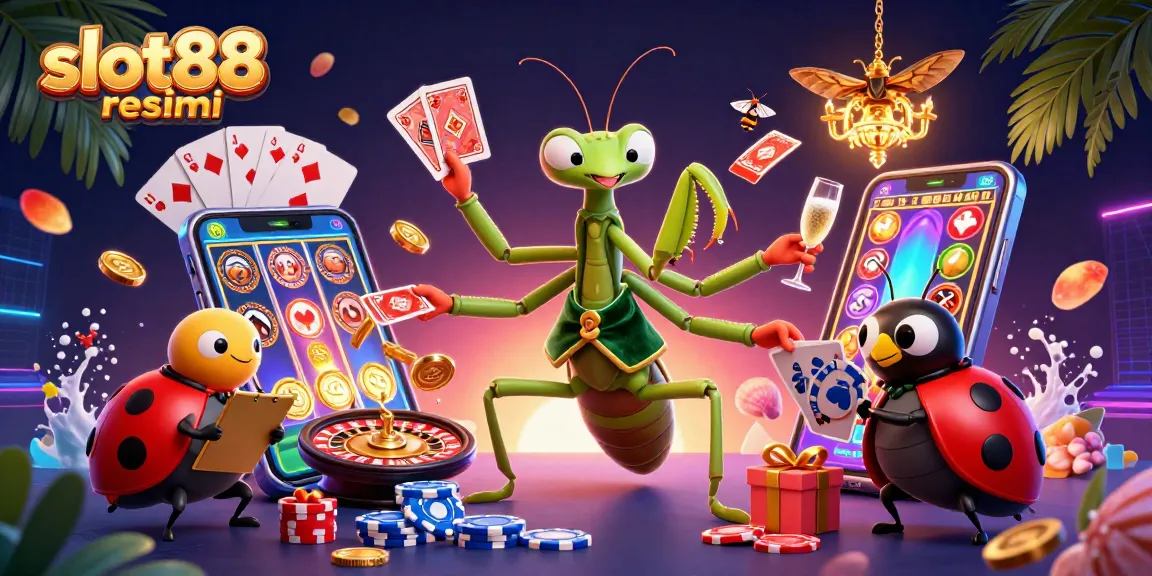 Experience the thrill of slot88 resmi with a vibrant illustration capturing dynamic casino elements.