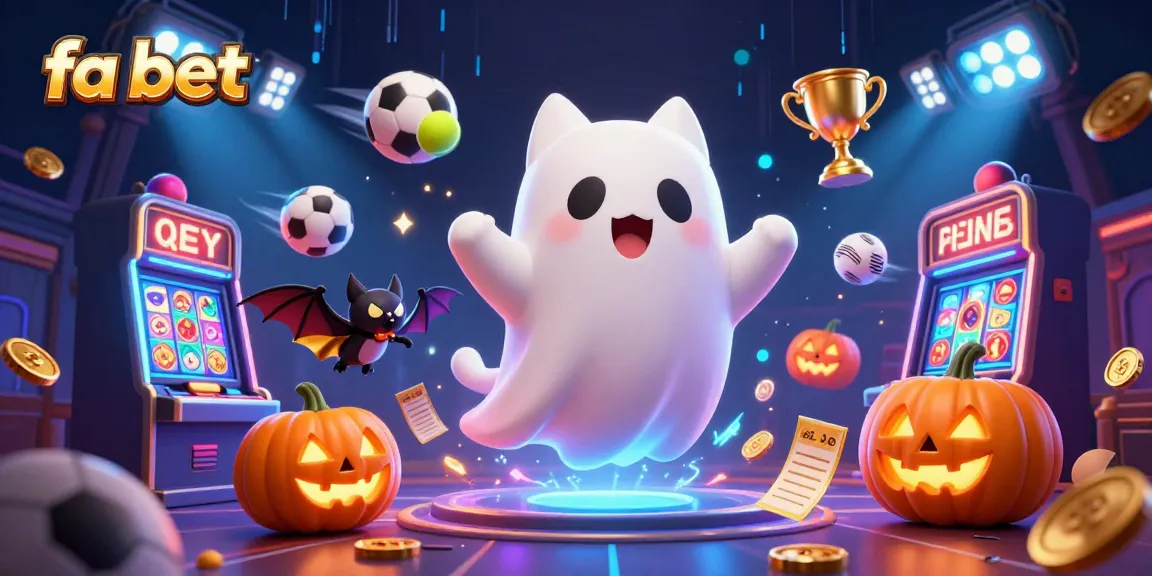 fa bet showcases ghost cat and bat in a haunted casino with dynamic sports elements and glowing details.