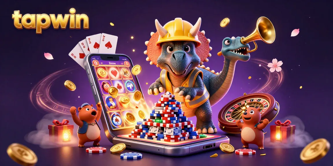 Engage with tapwin's exciting casino scene featuring vibrant game elements and celebratory characters.