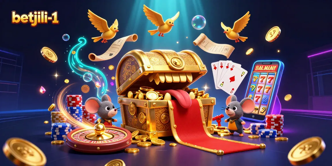 Experience thrilling gameplay at betjili-1 with a vibrant scene featuring a treasure chest and casino elements.