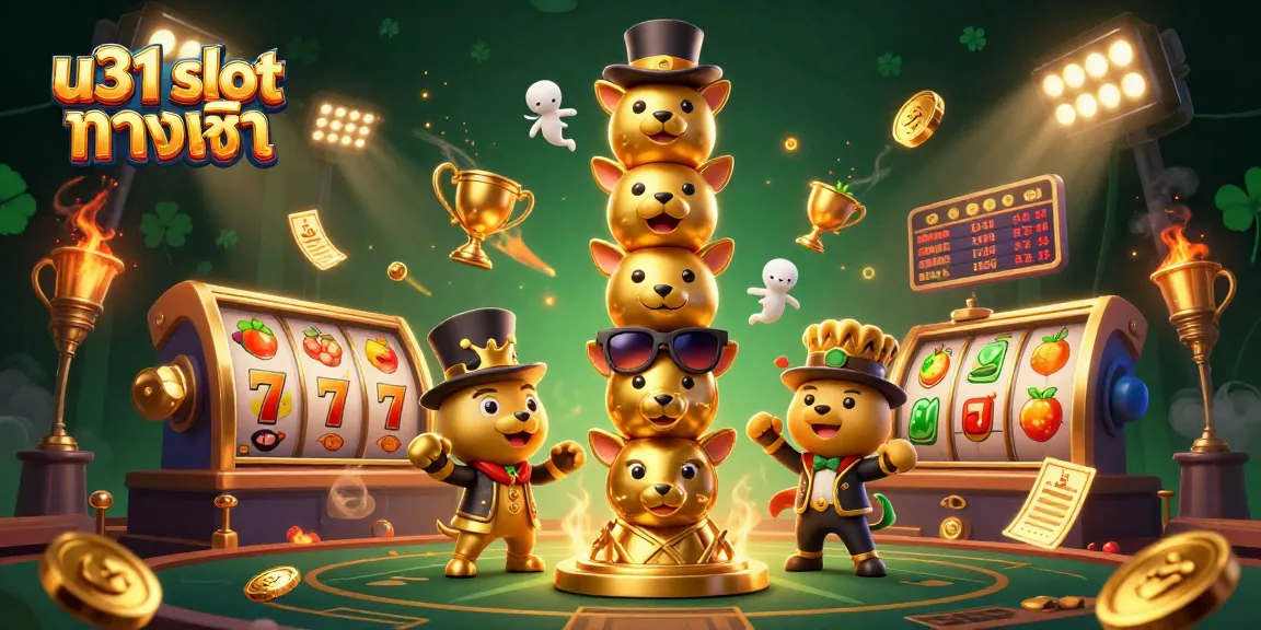 หมุนสล็อตใน u31 slot ทางเข้า พร้อมหน้ากากสัตว์ที่มีแว่นตาและเหรียญทองมากมาย