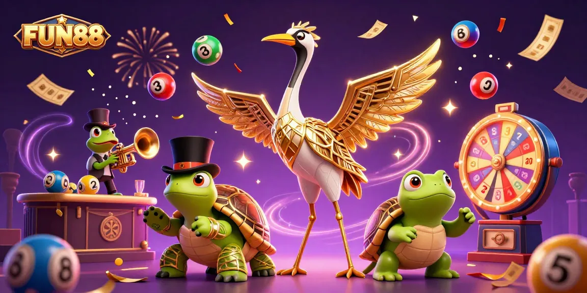 Experience the excitement of FUN88 with vibrant casino elements and lively characters in a dynamic atmosphere.