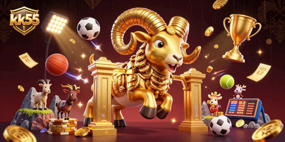 Experience seamless betting at kk55 with vibrant 3D casino elements like gold coins and sports balls.