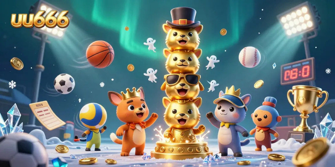 Engage with uu666's dynamic casino scene featuring sports balls and a vibrant totem.